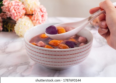 Homemade Taiwanese Taro balls (also made with Purple Sweet Potatoes and Potatoes)