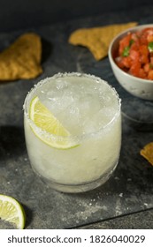 Homemade Tequila Lime Margarita With Chips And Salsa