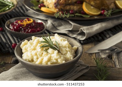 Homemade Thanksgiving Mashed Potatoes With Butter And Rosemary