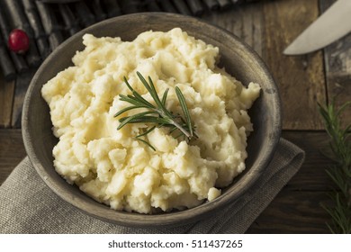 Homemade Thanksgiving Mashed Potatoes With Butter And Rosemary