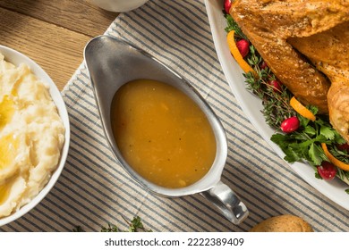 Homemade Thanksgiving Turkey Gravy In A Boat