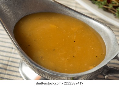 Homemade Thanksgiving Turkey Gravy In A Boat