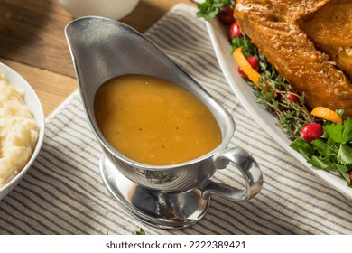 Homemade Thanksgiving Turkey Gravy In A Boat