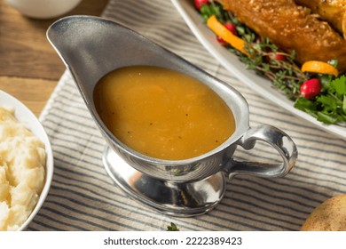 Homemade Thanksgiving Turkey Gravy In A Boat