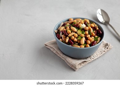 Homemade Three Bean Salad in a Bowl, side view. Copy space.