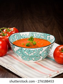 Homemade Tomato And Red Pepper Gazpacho Soup.