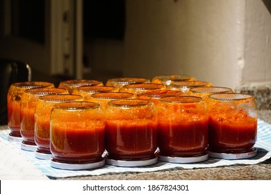 Homemade Tomato Sauce In The Jars Traditional Prep For The Winter Months