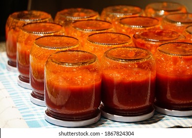 Homemade Tomato Sauce In The Jars Traditional Prep For The Winter Months