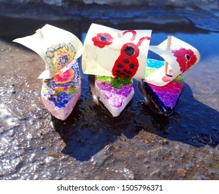 Homemade Toy Boats Made Of Polystyrene Foam.