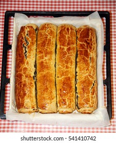 Homemade Traditional Poppy Seed And Walnut Rolls For Christmas Holiday. Tradition Hungarian Christmas Cake Name Is Beigli Or Bejgli. My Mother's Beautiful Christmas Cake With Her Own Hands