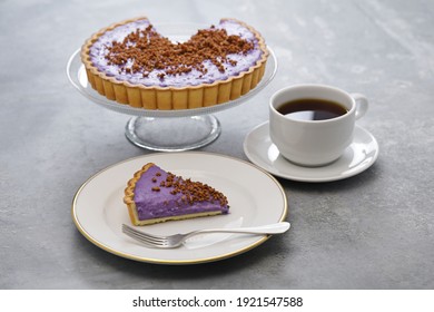 Homemade Ube Pie Topped With Latik, Filipino Dessert