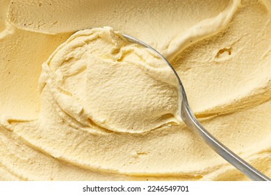 homemade vanilla and banana ice cream in a spoon