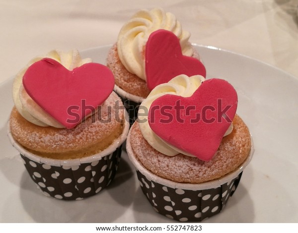 Homemade Vanilla Buttercream Cupcake Decorate Heart Stock Photo