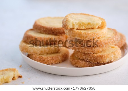 Homemade vanilla cookies. Copy space. Sugar cookies.