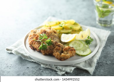 Homemade Veal Schnitzel With Potato Salad