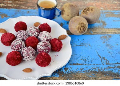 Homemade Vegan Date Almond Quinoa Coconut Beetroot Protein Balls