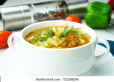 homemade vegetable  soup in a bowl . Healthy food concept .