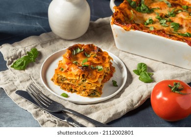 Homemade Vegetarian Veggie Lasagna with Tomato Sauce and Basil