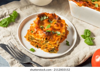 Homemade Vegetarian Veggie Lasagna With Tomato Sauce And Basil