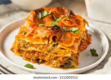 Homemade Vegetarian Veggie Lasagna With Tomato Sauce And Basil