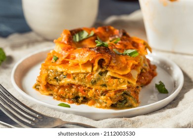 Homemade Vegetarian Veggie Lasagna With Tomato Sauce And Basil