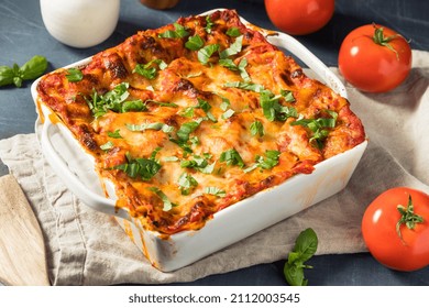 Homemade Vegetarian Veggie Lasagna With Tomato Sauce And Basil