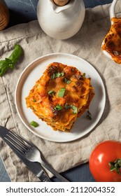 Homemade Vegetarian Veggie Lasagna With Tomato Sauce And Basil