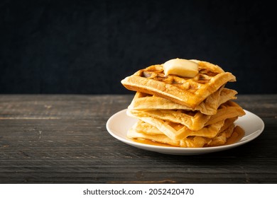 Homemade Waffle Stack With Butter And Honey Or Maple Syrup