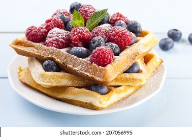 Homemade Waffles With Fruit And / Or Whipped Cream