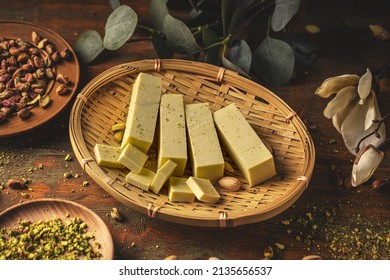 Homemade White Chocolate Fudge With Pistachio Ready To Eat, Still Life