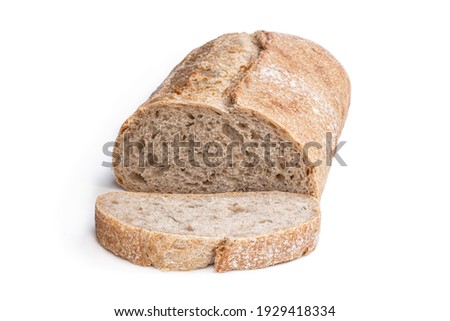 Homemade  wholemeal bloomer loaf isolated on white 