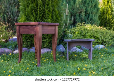 Homemade wood stool against the backdrop of nature - Shutterstock ID 1237717972