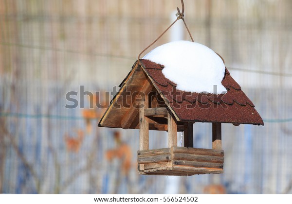 Homemade Wooden Birdhouse Bird Feeder Installed Stock Photo Edit