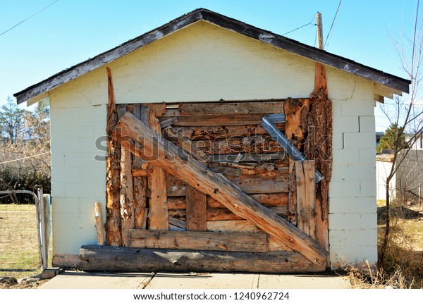 Homemade Wooden Garage Door Stock Photo Edit Now 1240962724