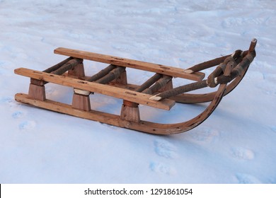 Homemade wooden sled. Birch and willow in Russian. - Shutterstock ID 1291861054