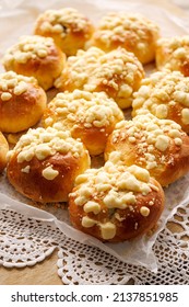 Homemade Yeast Rolls With The Addition Of Butter Crumble, Close-up View