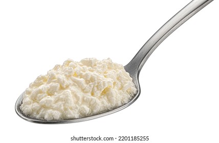 Homemade yogurt in spoon isolated on white background