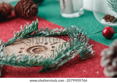 Homemade Yule altar for holidays. Yule altar with lunar phase circle