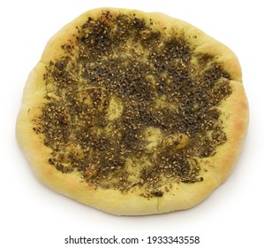 Homemade Zaatar Manakeesh,  Traditional Lebanese Herb-spiced Pita Bread