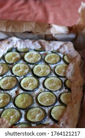 Homemade Zucchini Galette Served On A Table. Selective Focus.