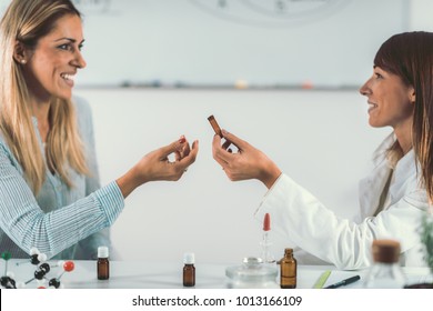 Homeopathy. Woman visiting a homeopath