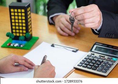 Homeowner Brought The Documents To The Bank For Check And Submitted To Refinance Room In Condominium, Mortgage House Loan And Real Estate Property Investment Concept