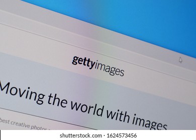 Homepage of gettyimages website on the display of PC, url - gettyimages.com.
