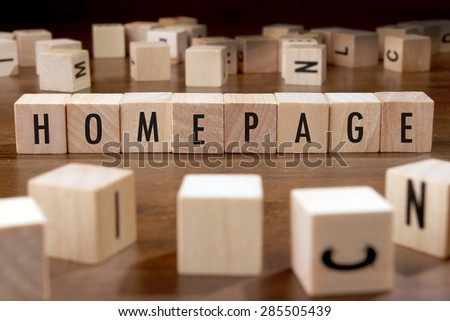homepage word written on wood block