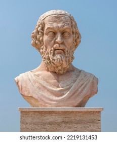 Homer Bust, Is The Anatolian Poet That Rendered Troy Immortal In His Famous Epics Iliad And Odyssey. Turkey Canakkale August 27, 2022