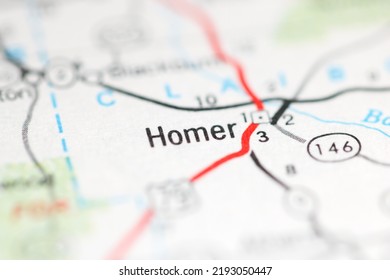 Homer. Louisiana. USA On A Geography Map