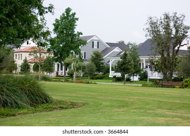 Homes Border A Park In This Small Town American Neighborhood