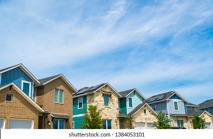 Homes , Houses , Real Estate Mansions And Luxury Living Row Houses Modern Blue And Grey Brick Homes In Austin , Texas , USA