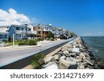 Homes on the Chesapeake Bay, in North Beach, Maryland. Sunny day, blue sky.