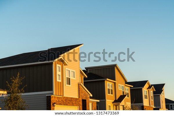 Homes Sunset Golden Hour Brand New Stock Photo Edit Now 1317473369